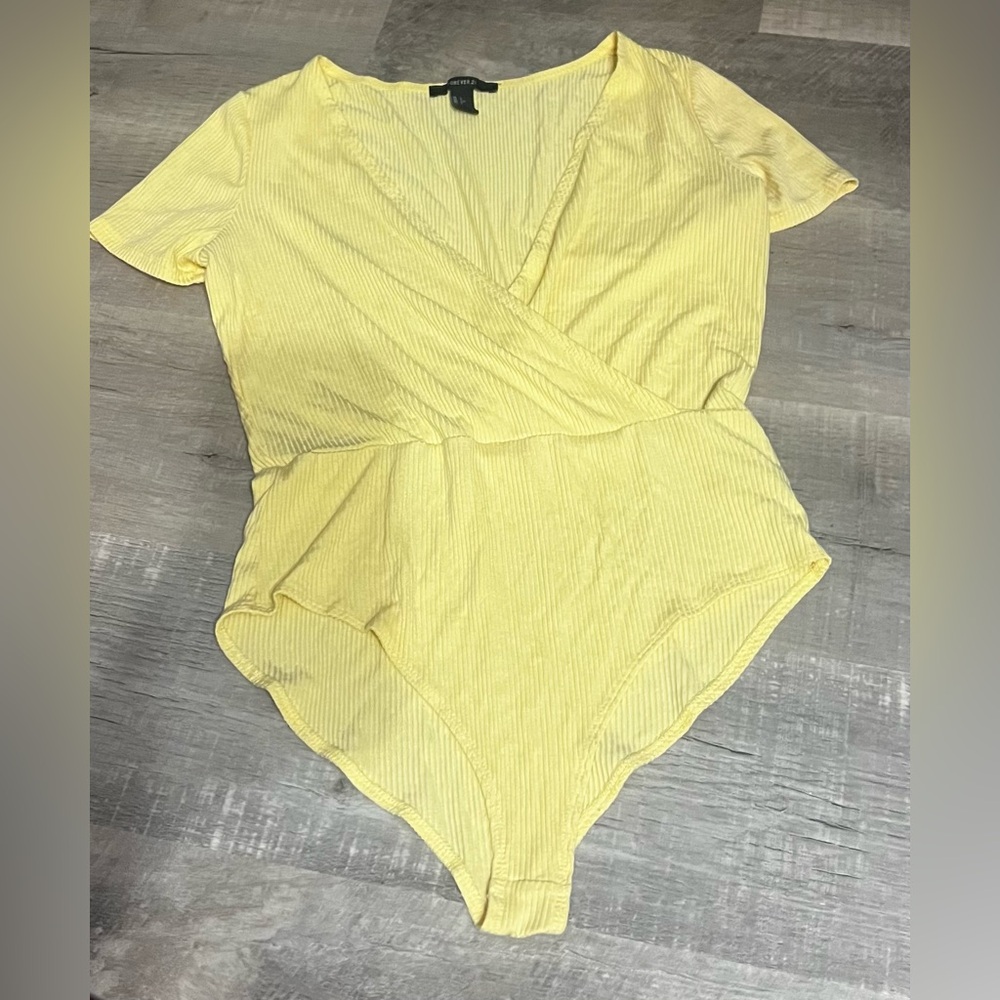 Forever 21 Light Yellow Ribbed Bodysuit